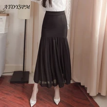 Женская юбка с высокой талией, тонкая юбка в виде рыбьего хвоста, прошитая Асимметричная шифоновая юбка миди, эластичная Однотонная юбка размера плюс 5XL Falda De Mujer