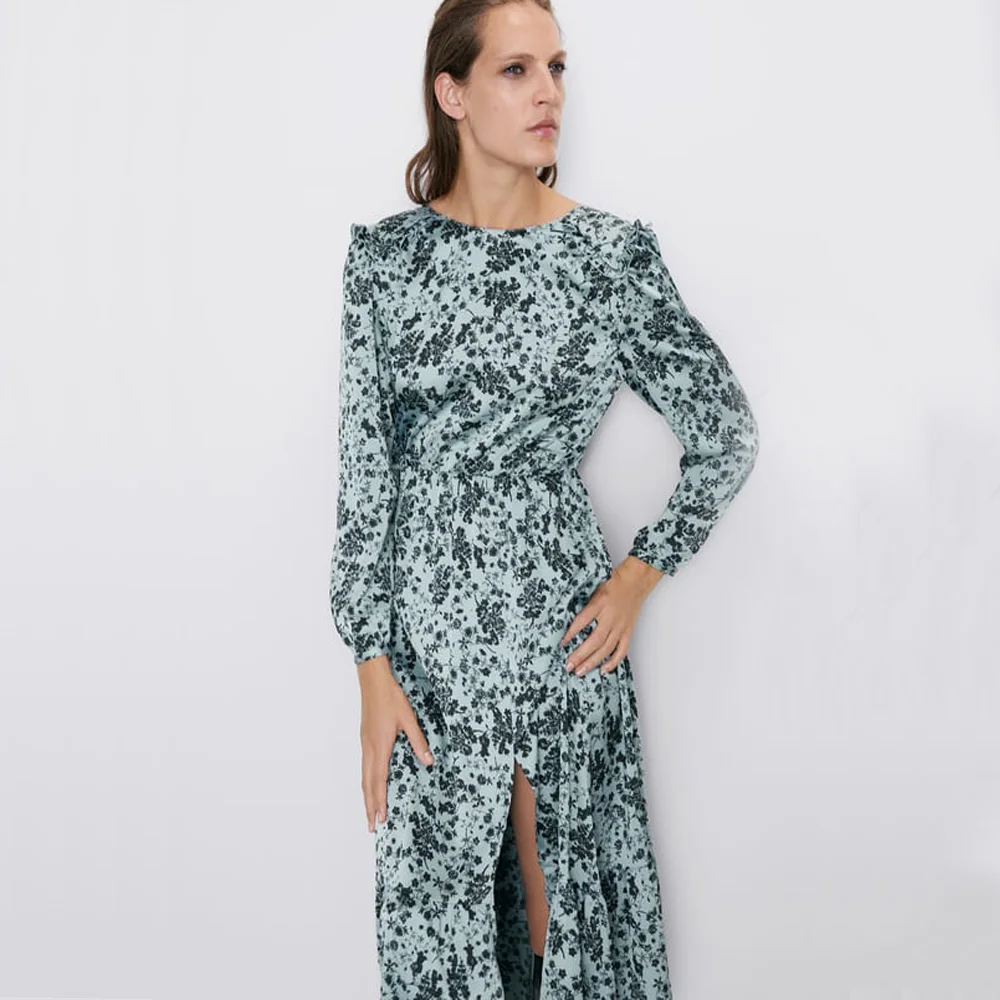 

ZA 2019 New Blue Print Fashion Dress Women Clothes Bohemian Casual Personality Loose V-neck Dress Party Vacation Gift Wholesale