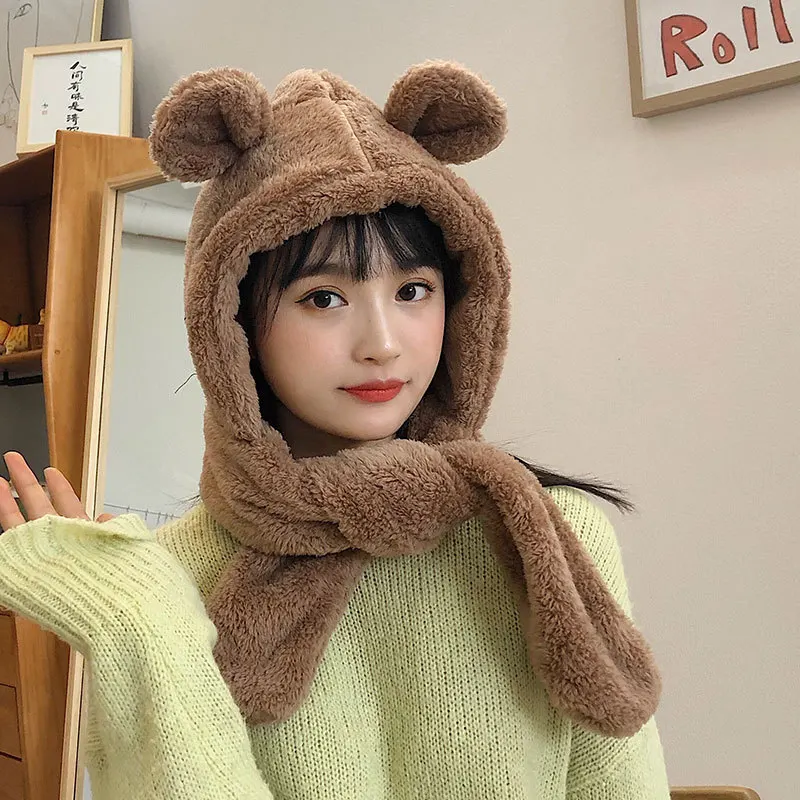 Cute Bear Winter Bomber Hats for kids Girls Boys Russian Hat with Ear Flap Fur Trapper Cap Earflap hat Men Warm
