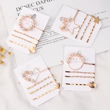 1 комплект, элегантные круглые заколки с жемчугом и кристаллами в форме сердца, звезда, женская головная повязка, заколки для волос, Модная стильная клипса для волос