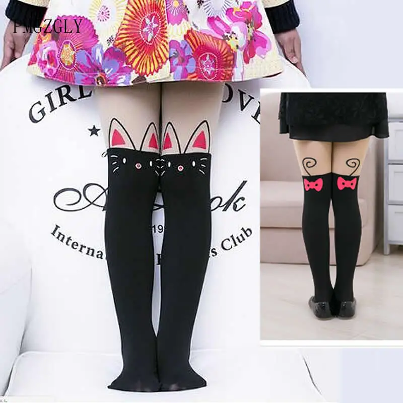 Medias de terciopelo ajustadas con dibujos animados para niñas, medias con diseños de dibujos animados de 2 a 12 años