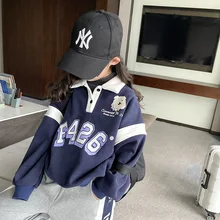 

Boys and girls plus fleece sweater 2021 late autumn new girls hit color print design jacket jacket