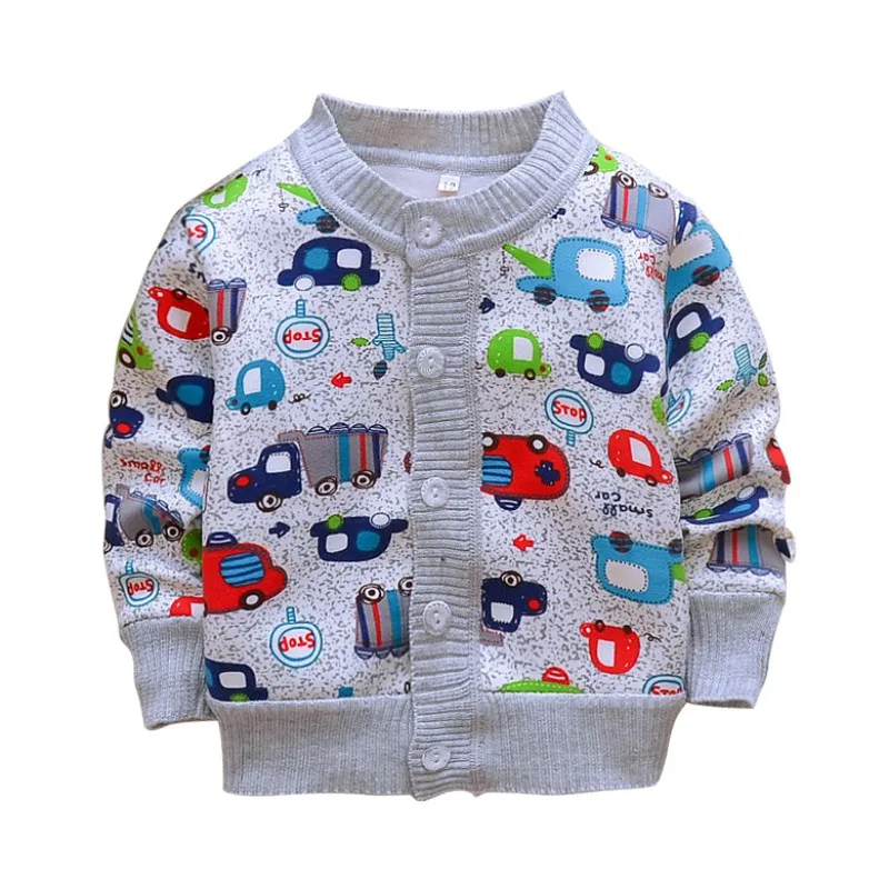 Милый осенний детский зимний свитер для новорожденных мальчиков и девочек хлопковая мягкая детская ветровка с машинками для детей от 18 месяцев до 3 лет, вязаная одежда для малышей Модная одежда p - Цвет: Серый