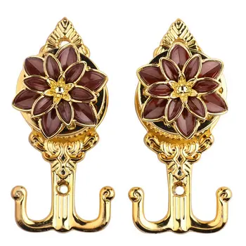 

1Pair Luxury Lotus Flower Shape Curtain Tieback Tassel Towel Hanger Hook Wall Hangers Rustless Window Door Curtain Accessories
