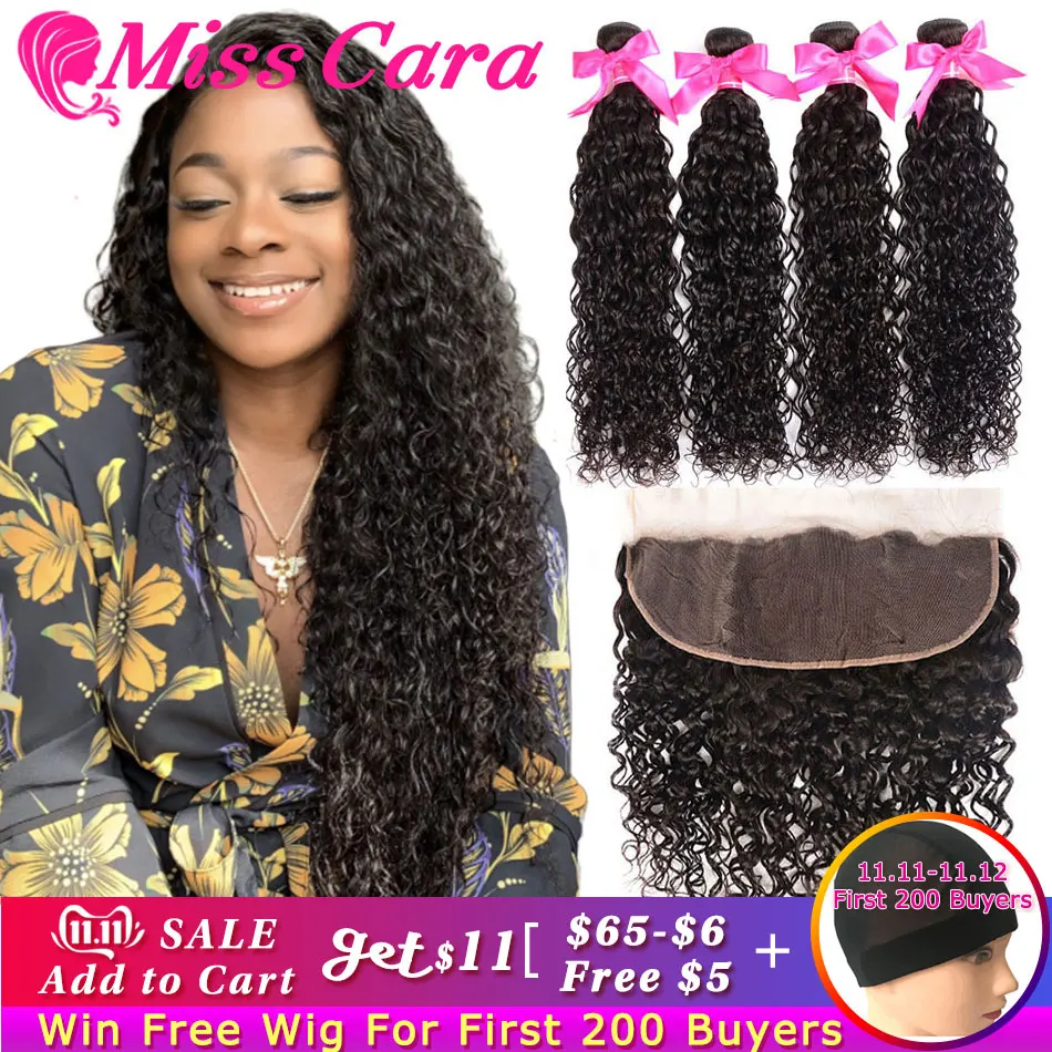 Prix Paquets péruviens de vague d eau avec les cheveux de Miss Cara Remy frontaux 3 4 paquets avec la fermeture frontale de dentelle de fermeture avec des paquets