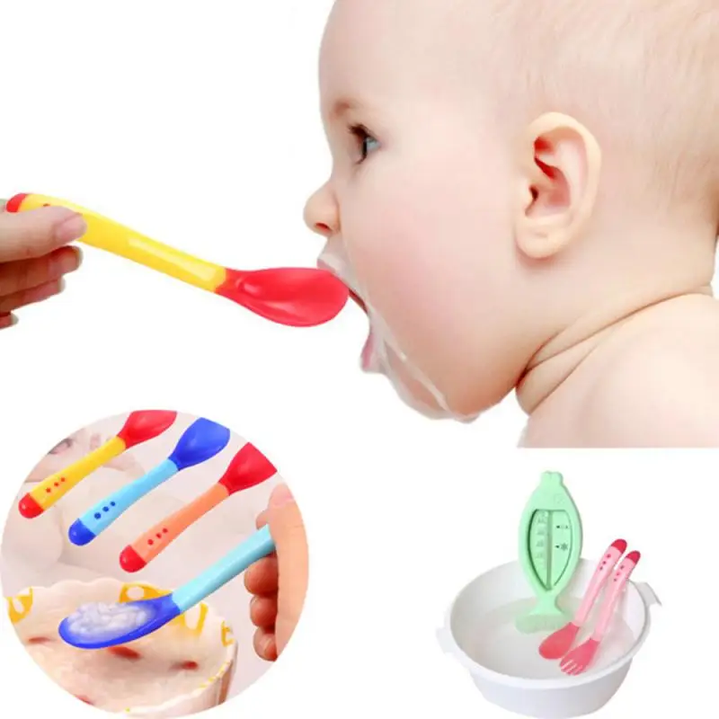 En oferta Cuchara sensible a la temperatura para alimentación de niños, vajilla de silicona sensible al calor, 3 colores, nuevo y9VKMqEDgA7