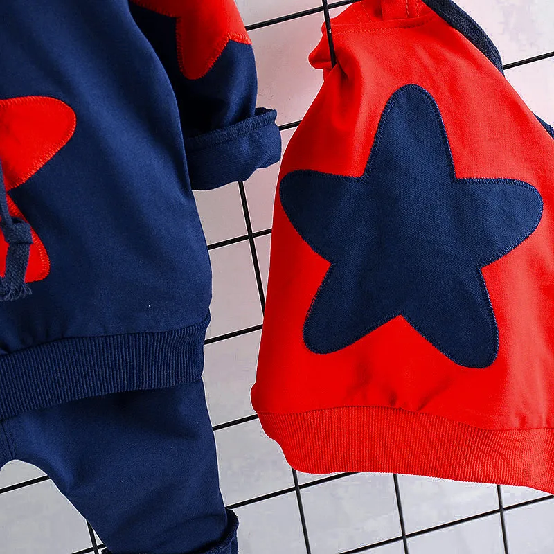 Комплект одежды для новорожденных, повседневный осенний комплект для малышей, детский спортивный комплект с длинными рукавами, худи со звездой, пальто, футболка, штаны Одежда для младенцев