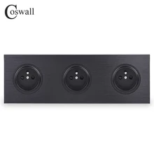 Coswall роскошная черная алюминиевая панель 16A Тройная французская стандартная настенная розетка заземленная с детским защитный замок