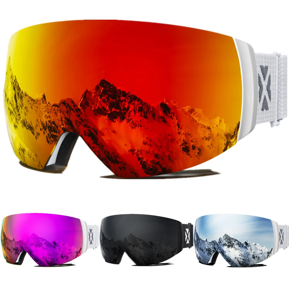 Professional Magnetic Ski Goggles with Double Layers and Anti-fog UV Protection