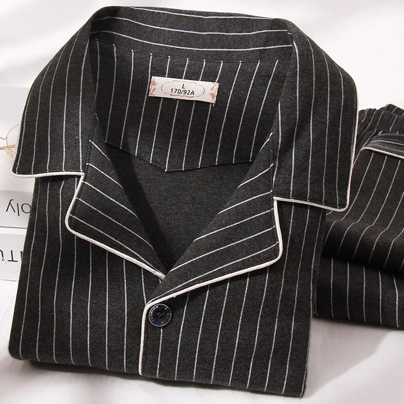 Winter Cotton Pajamas Set Men Button-Down Warm Pijamas Hombre Pure Cotton Sleepwear Homeclothes PJ Grey Plaid Pyjama Plus Size