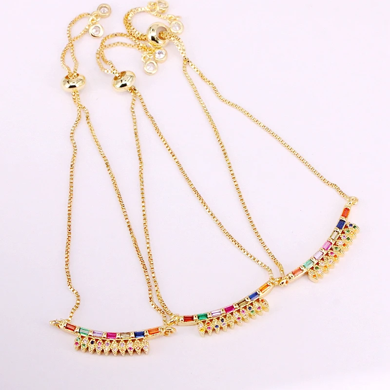 

6PCS, Rainbow CZ Curved Bar Connectors Bracelets in Gold color Jewelry