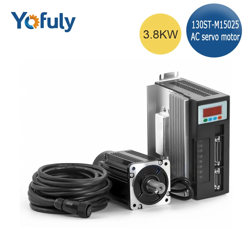 3.8KW 130ST M15025 AC Серводвигатель 15N.M 2500 об/мин и драйвер с кабелем высокой мощности
