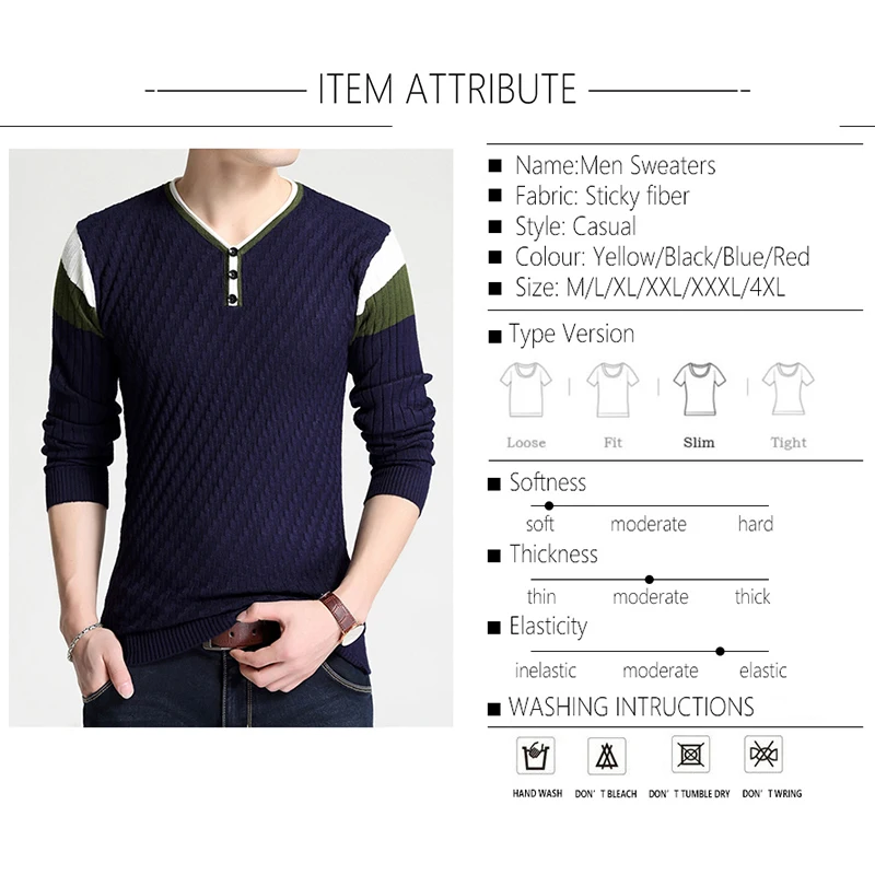 Buy TFETTERS Brand-sweater Autumn Men's Long Sleeve Slim Fit Sweaters Men Elastic Knitted T-Shirt Knitted Loose Sweater Pullover Men