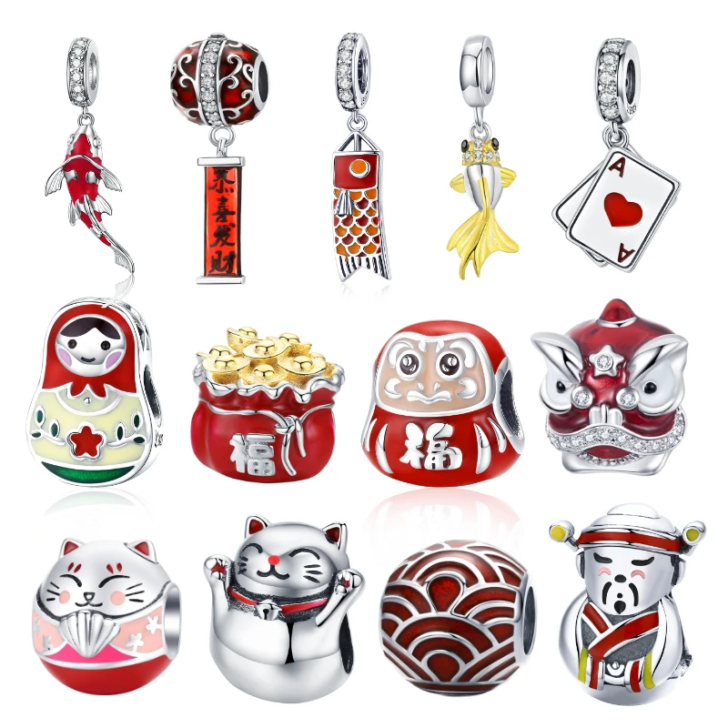 DIY Beads Bracelet Lantern Mouse Silver Charms Koi Chinese BISAER 925-Sterling-Silver