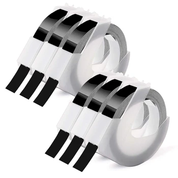 

6 Rolls Embossing Label Tape 3D Plastic White on Black 9mm x eter for Dymo Embossing Label Makers