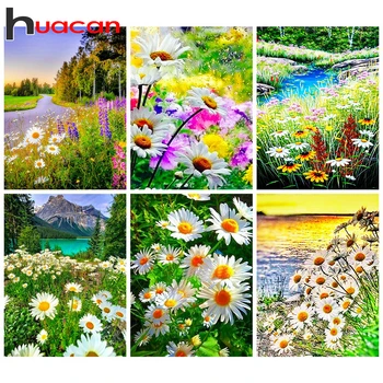 

Huacan DIY Diamond Painting Kits Full Drill Daisy Diamond Embroidery Landcape Mosaic Home Decoration