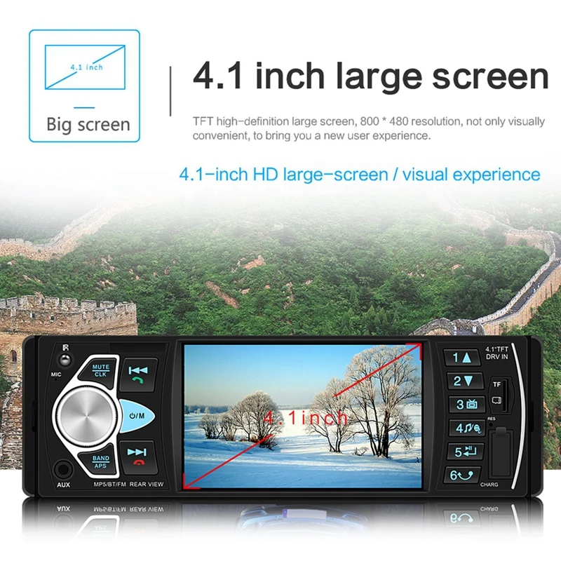 1Din 4,1 дюймов Автомагнитола Авто Аудио Стерео Fm Bluetooth 2,0 Mp5 плеер камера заднего вида