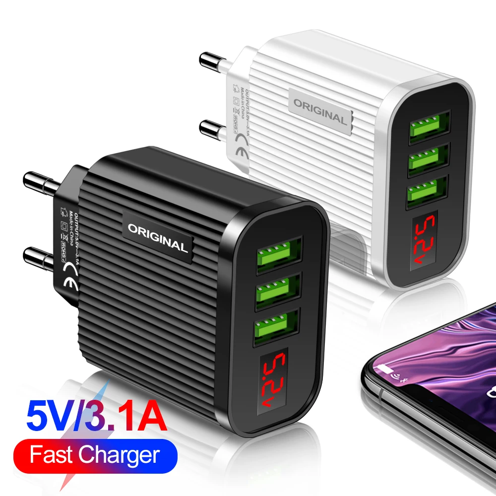 Зарядное устройство для iPhone Samsung Xiaomi 3 порта USB 5 2 в с цифровым дисплеем | Мобильные