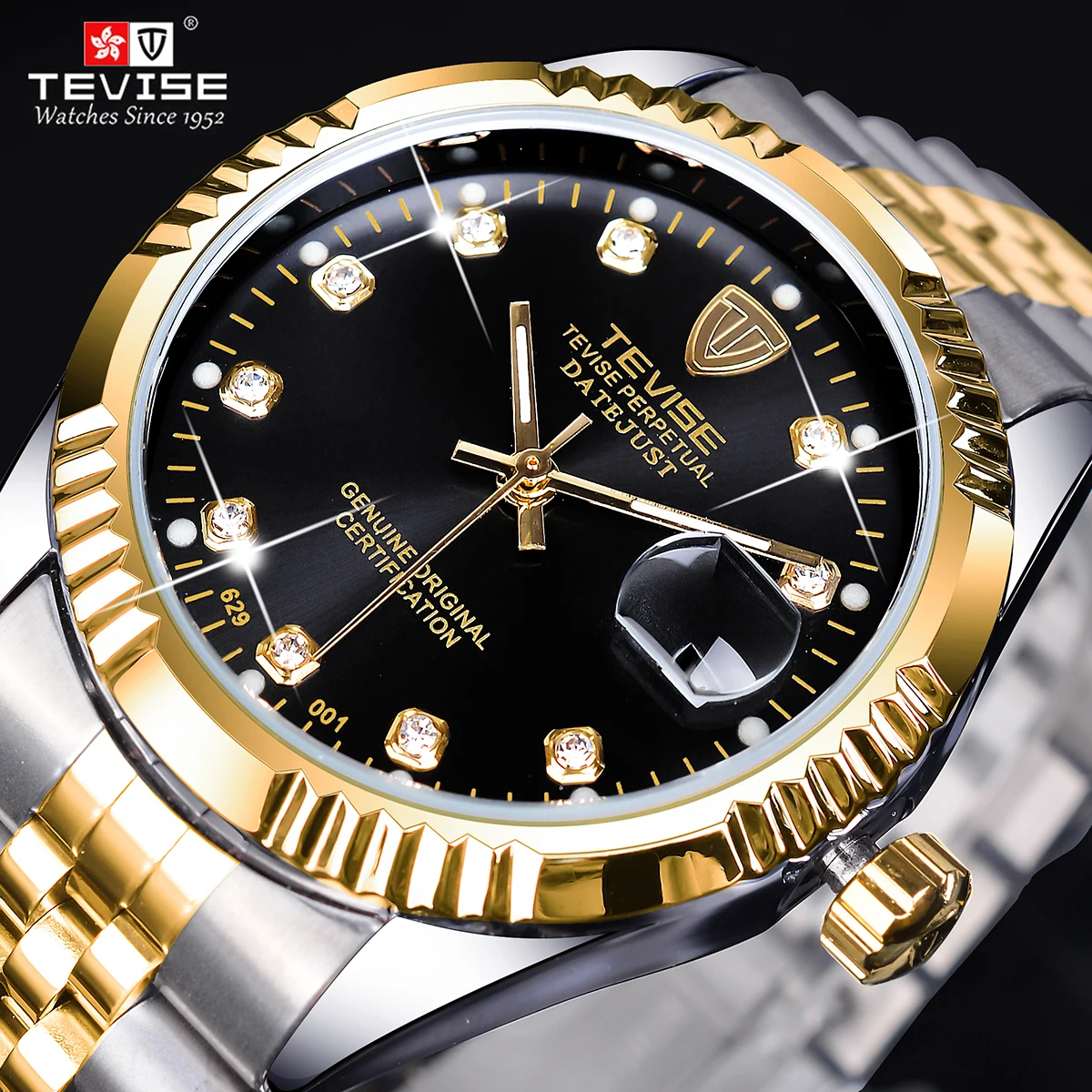 TEVISE Luxury Brand Diamond Gold Black Fashion Watch orologio meccanico  automatico in acciaio inossidabile calendario regalo unico per  uomo|Mechanical Watches| - AliExpress