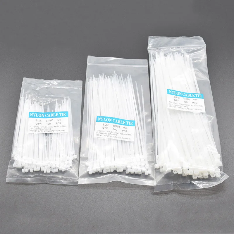 300pcs 3*100/3*150/3*200 나일론 케이블 타이 자동 잠금 플라스틱 와이어 지퍼 타이 세트 MRO 및 산업 공급 패스너 및 하드웨어