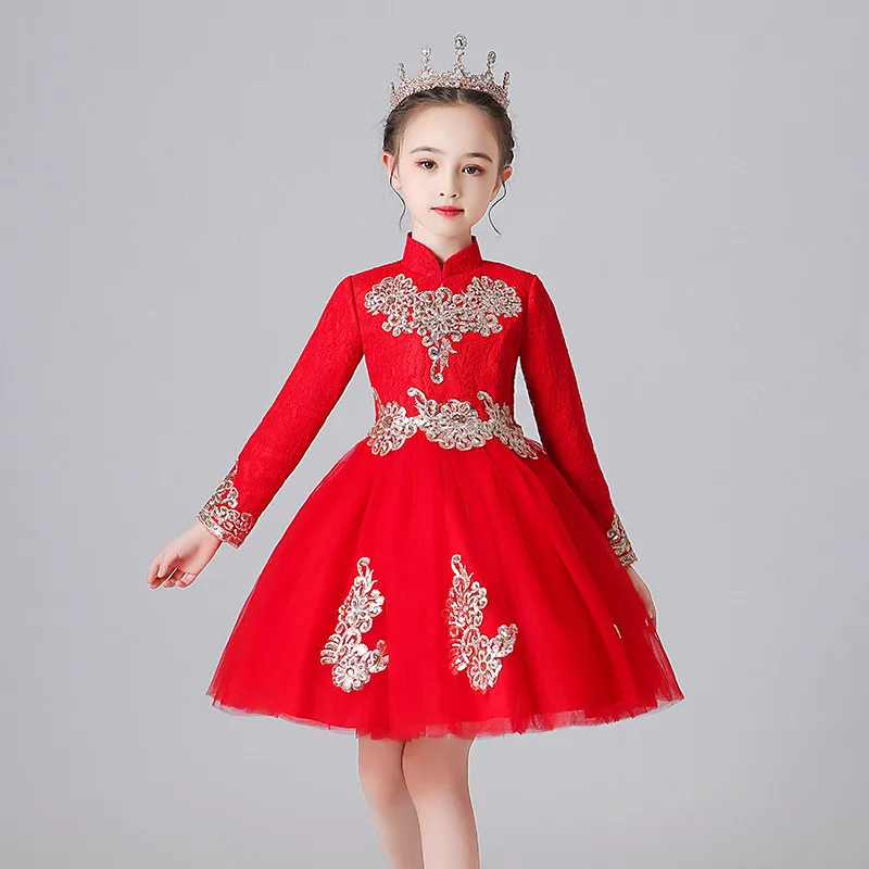 Осень-зима, милые платья для девочек детская одежда в китайском стиле, Ципао, чонсам, подарок на год, праздничная одежда для девочек от 4 до 11 лет