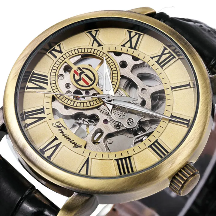 Mechanical Man Gold Watch Mens Watches Top Brand Luxury 2021 WINNER Clock Male Skeleton Leather Forsining 3d Hollow Engraving 