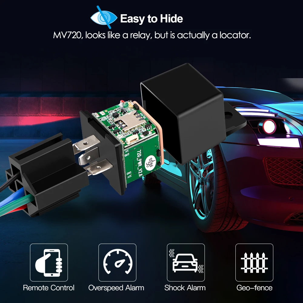 Автомобильное реле GPS Трекер MV720 Автомобильная Аварийная сигнализация GSM локатор