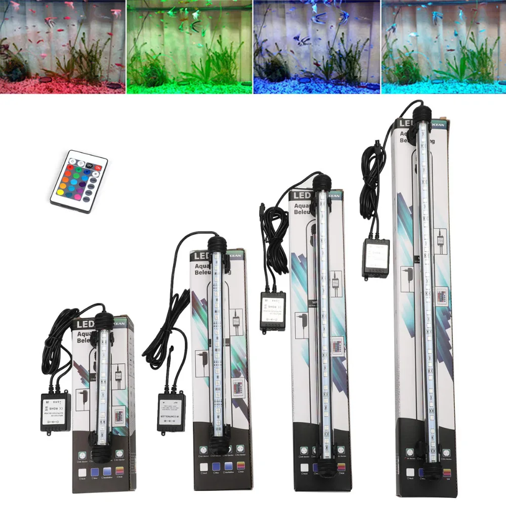 

EU Plug Aquarium Fish Tank LED Light RGB Remote Waterproof 5050 SMD LED Bar Light Lamp Submersible