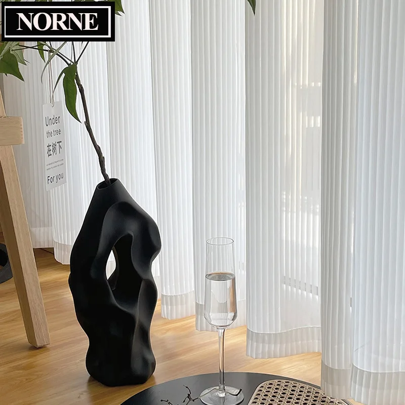 NORNE Blinds Style Luxurious Chiffon Solid White Sheer Curtains for Living Room Bedroom Window Voiles Tulle Rideaux Chambre green curtains Curtains