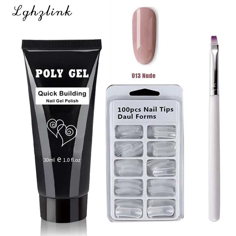 ZH90-013 14 шт./компл. polygel набор для ногтей с лампой, а так же 30 г поли геля Soak Off гель для наращивания ногтей быстрое строительство Polygel с украшением в виде кристаллов; Прозрачная Жесткая Poli гель набор - Цвет: ZH90-013