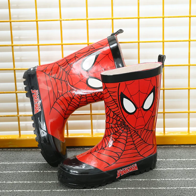 Disney/Модные непромокаемые сапоги с рисунком Человека-паука для мальчиков; красные Нескользящие резиновые сапоги; ботинки для начальной школы; Водонепроницаемая Обувь для мальчиков
