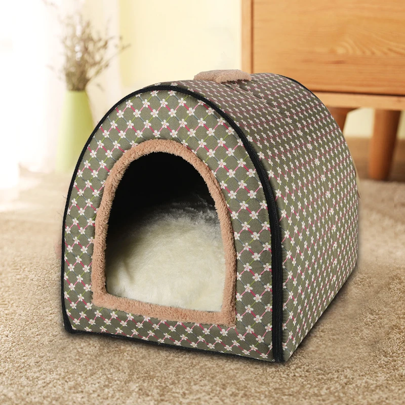 Cama para mascota cálida desmontable para invierno, caseta para dormir de perro, nido de gato suave para gatito y cachorro, cueva cómoda, diseño de lazo, lavado a mano