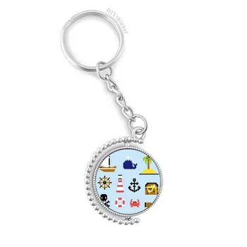 

Summer Sail Treasue Hunt Pixel Rotatable Key Chain Ring Keyholder