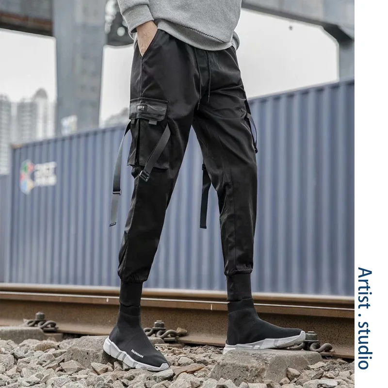 

2019 New Bib Overall Beam Leg Loose-Fit National Trends INS Pants Men And Women BF Korean-style Trend CHIC Ribbon Casual Pants