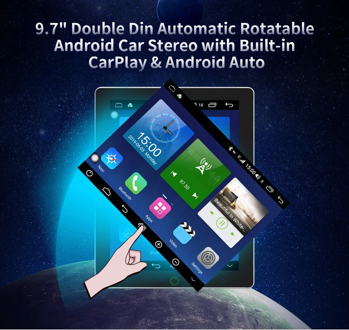 Perfect Tesla Style 2Din 9.7" Auto-Rotatable Android 8.1 Car Multimedia Radio GPS DSP Carplay Subwoofer SPDIF DAB DVR 4G SIM WiFi OBD 1