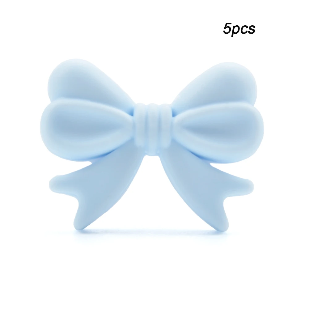 Pastel blue LOFCA 5 шт. силиконовые бусины бант детский Прорезыватель еда без бисфенола-а класс силикон для жевания Прорезыватель бусины для самодельного ожерелья с кулоном - Цвет: Pastel blue