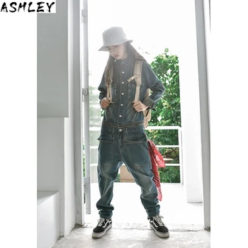 

Fall Mens Spring Vintage Detachable Denim Cargo Overalls HipHop Long Sleeve Tops Straight Pants Big Size Rompers Male Jumpsuit