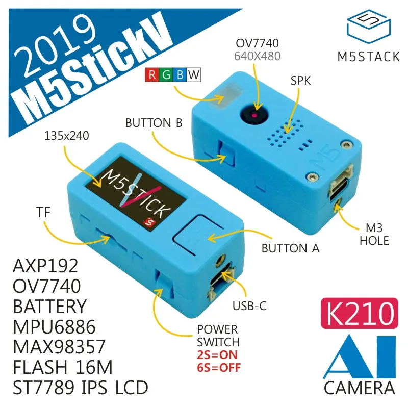 M5Stack New Arrival! StickV K210 AI Camera 64 BIT RISC-V MPU6886 Chip with 16M Flash ST7789 IPS LCD