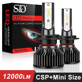

2Pcs Mini H4 H7 LED Car Headlight Bulbs Super Bright 12000Lm CSP Chip H1 H11 LED Light H3 H8 HB3 HB4 9005 9006 6500K Auto Lamp