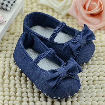 

2019 Fashion Baby Shoes Baby Girls Bowknot Denim Toddler Princess First Walkers