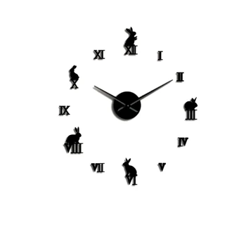 

Rabbit with Roman Numerals DIY Large Wall Clock Animals Home Decor Frameless Wall Clock Mirror Effect Bunny Children Clock