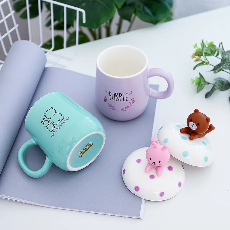 400ML cartoon creative ceramic mug mobile phone holder cup cover cute couple coffee mug with handle milk breakfast cup