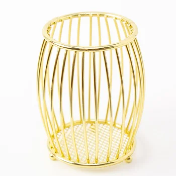 

Rose Gold/Gold Wire Metal Pencil Holder Cup Pen Pot Drum Shape Makeup Brush Holders for Office Home DU55