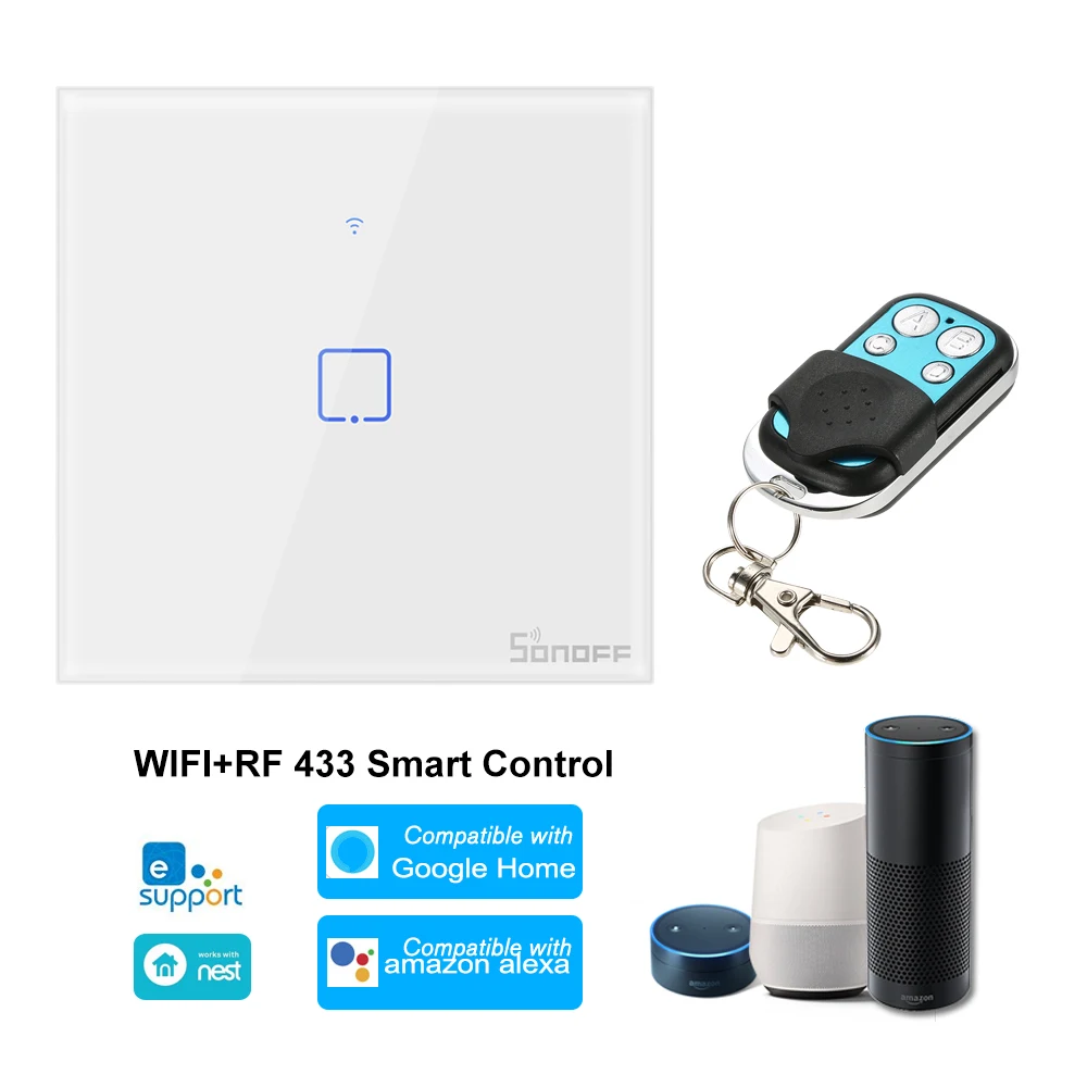 SONOFF T1EU1C-TX, 3 банды, умный WiFi настенный смарт-переключатель, 433 МГц, беспроводное управление, РЧ-пульт, сенсорное управление для дома Google