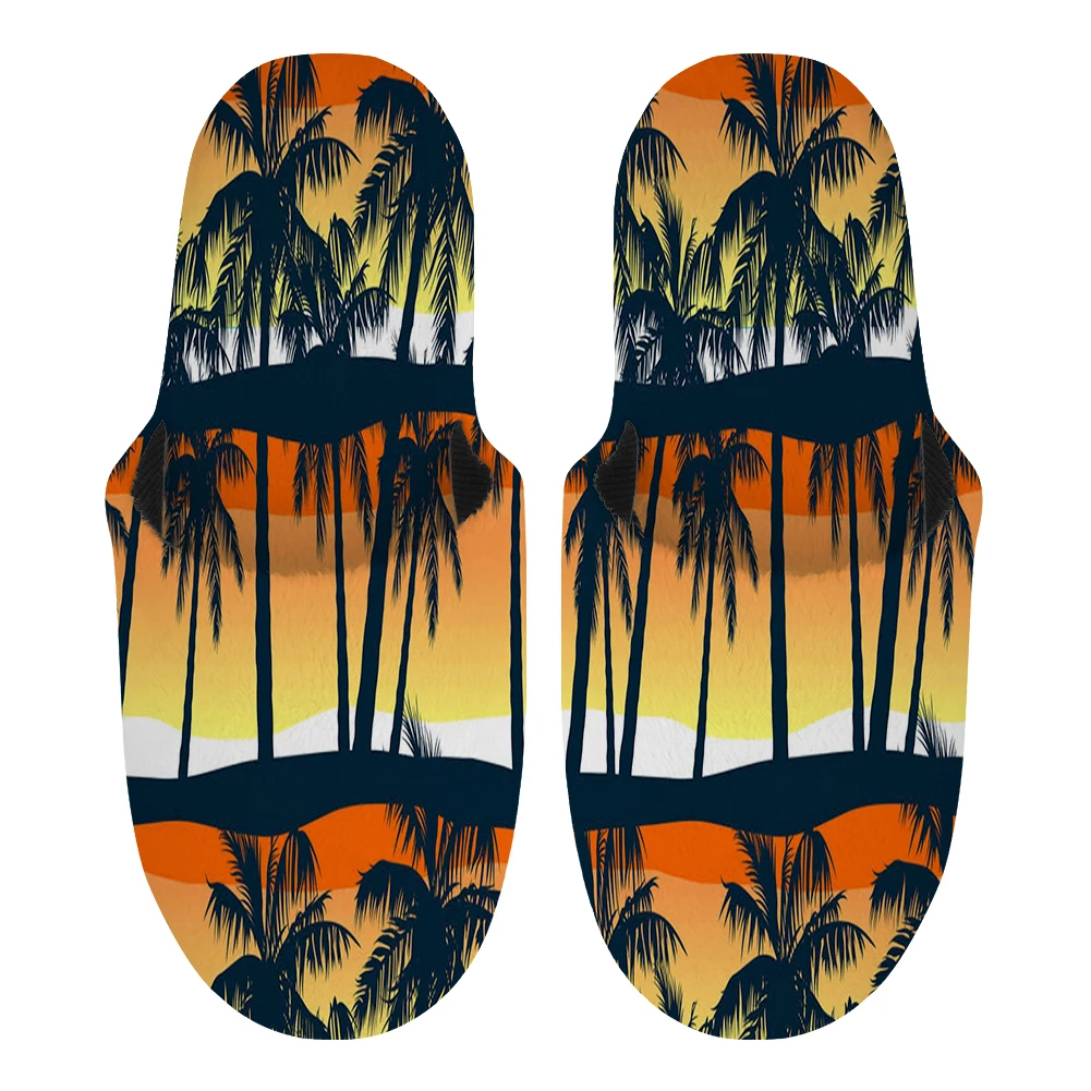 

Noisydesigns Winter Men Slippers Hawaiian Coconut Tree Sunset Cotton Anti-Slip Bedroom Plush Shoes Home Floor Slippe