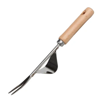 

Home Manual Weeder Wood Handle Metal Fork Seedling Transplanter Digging Puller Weeding Tools for Garden