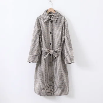 

women vintage plaid long coat with slashes 2020 winter elegant thick office ladies warm jacket pockets femme outwear