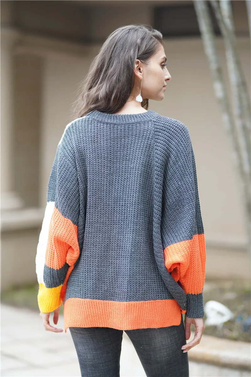 Осень Зима Желтый Повседневный вязаный свитер с круглым вырезом Женский негабаритный свободный теплые свитера, пуловеры топы с длинными рукавами женский