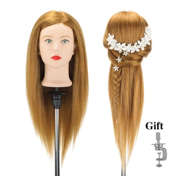 

22" Professional Manequin head With 80% Gold Human Hair For Barber Practice Hairstyle Hairdresser Doll Training Head