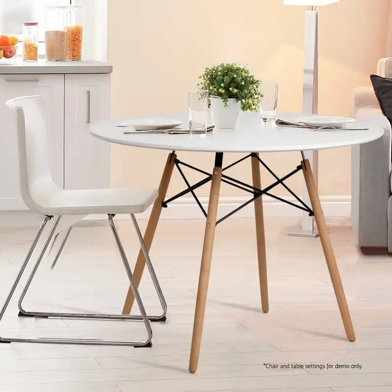 KaiMeng Kitchen Dining Table White Modern Round Coffee Table Leisure Style Wooden Tea Table Office Conference Pedestal Desk